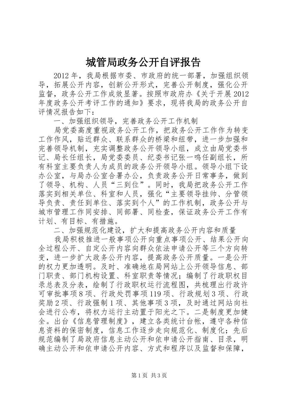 城管局政务公开自评报告_第1页