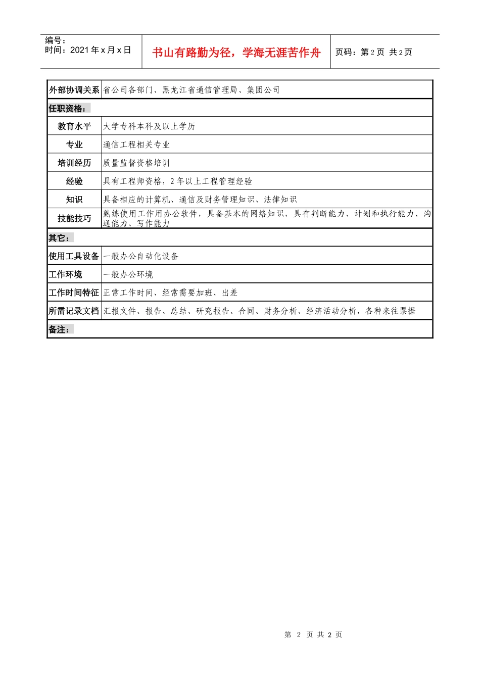通信行业-质量监督站-监督员岗位说明书_第2页