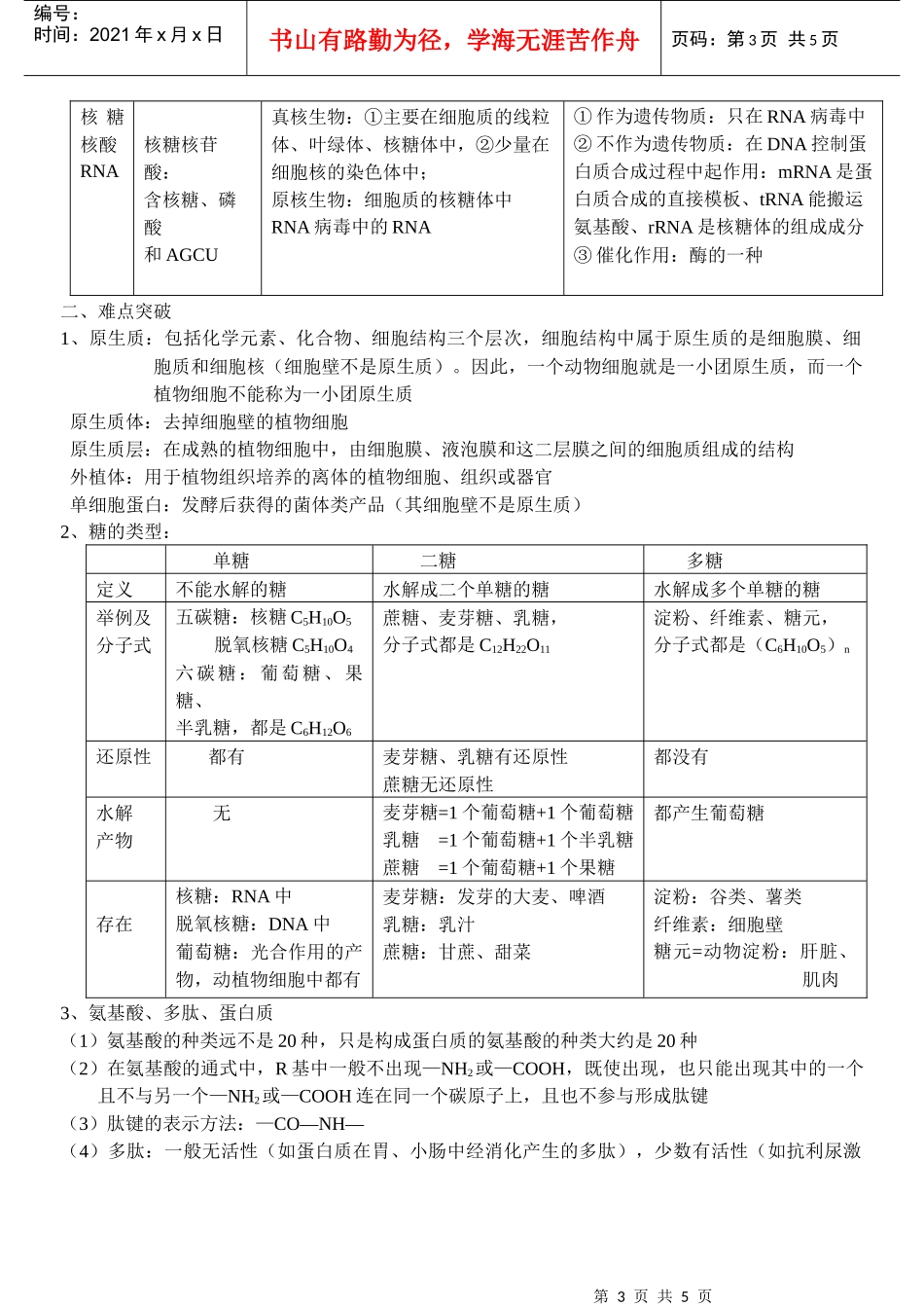 生物复习导学案1组成生物体的化合物_第3页