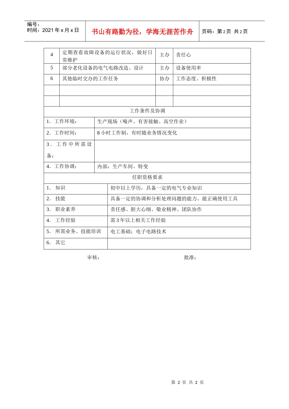电力集团某大型电气配件企业电工岗位说明书_第2页