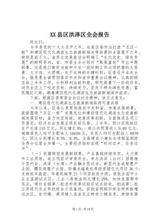 XX县区洪泽区全会报告