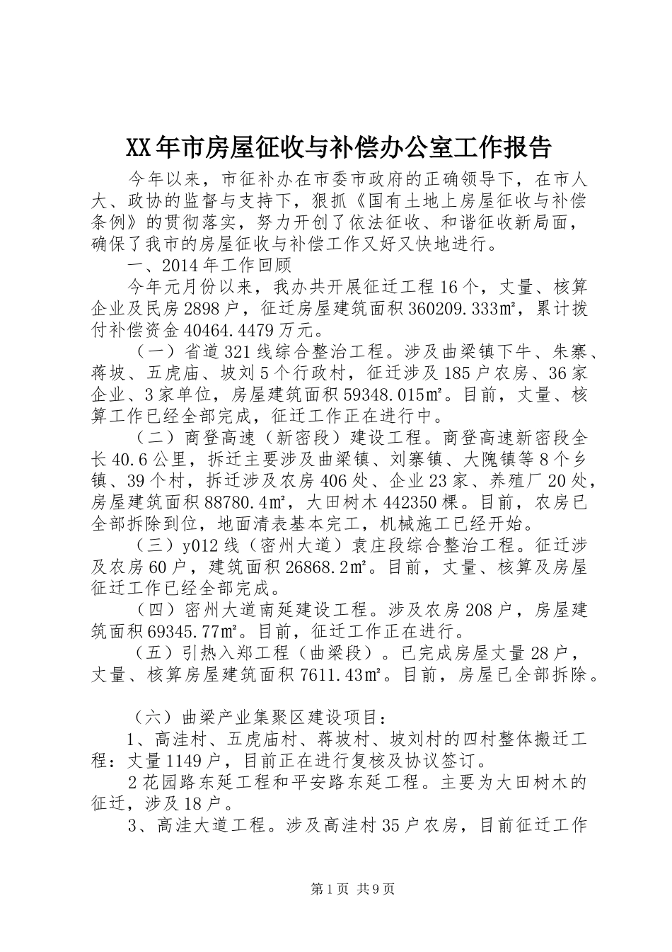 XX年市房屋征收与补偿办公室工作报告_第1页
