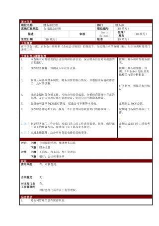 某大型电子公司财务部经理职位说明书