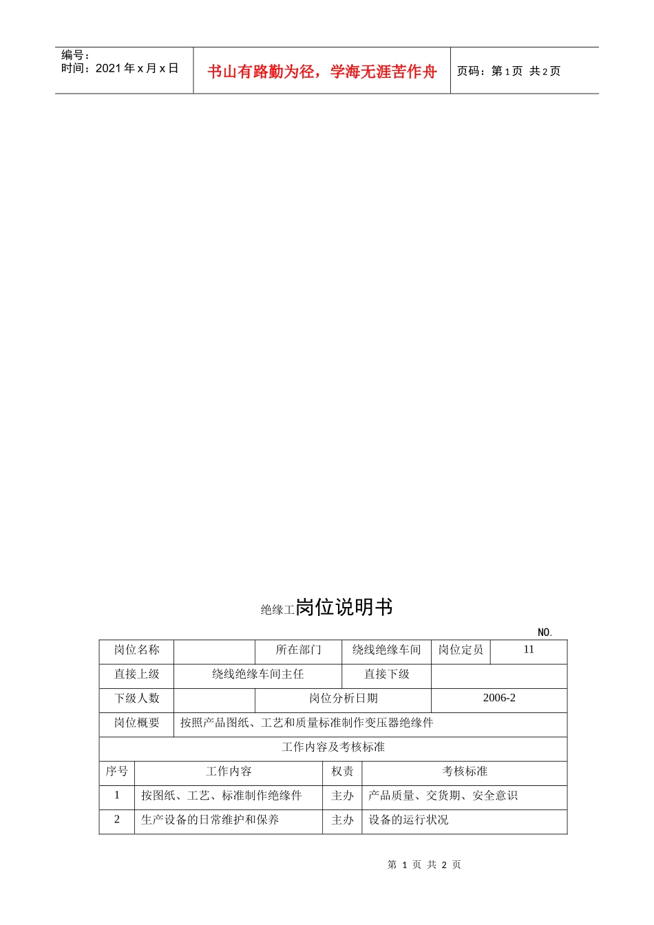 电力集团某大型电气配件企业绝缘工岗位说明书_第1页