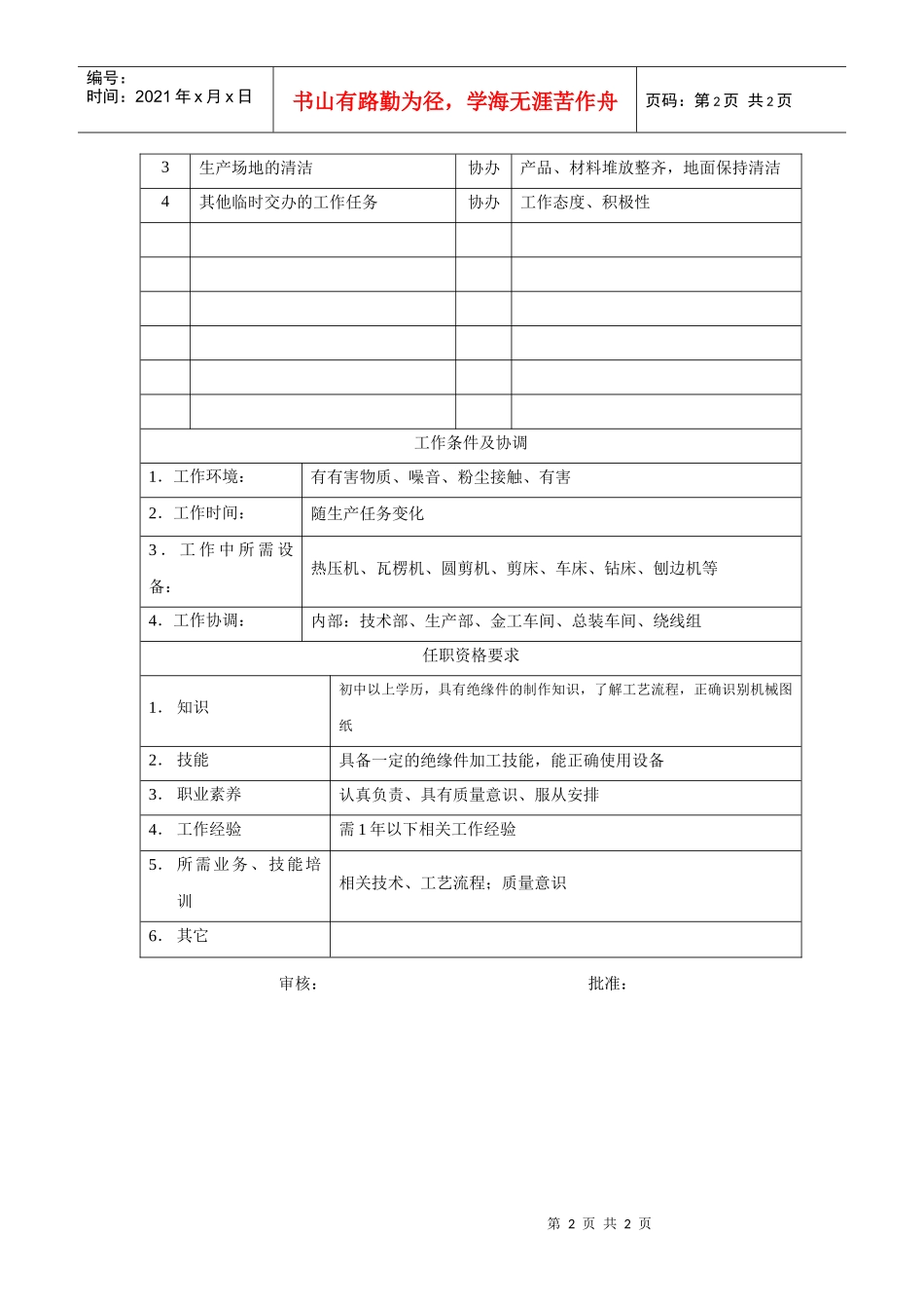 电力集团某大型电气配件企业绝缘工岗位说明书_第2页