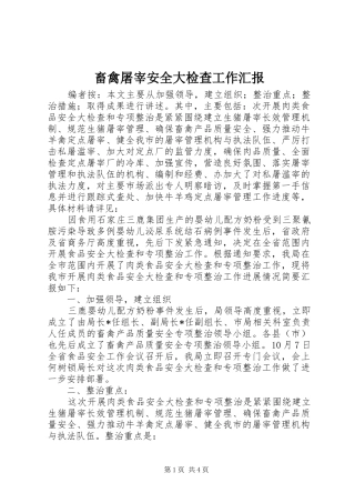 畜禽屠宰安全大检查工作汇报