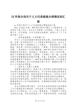 XX环保分局关于人大代表提案办理情况的汇报
