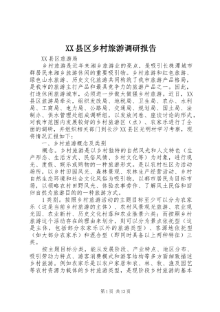 XX县区乡村旅游调研报告
