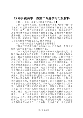 XX年乡镇两学一做第二专题学习汇报材料