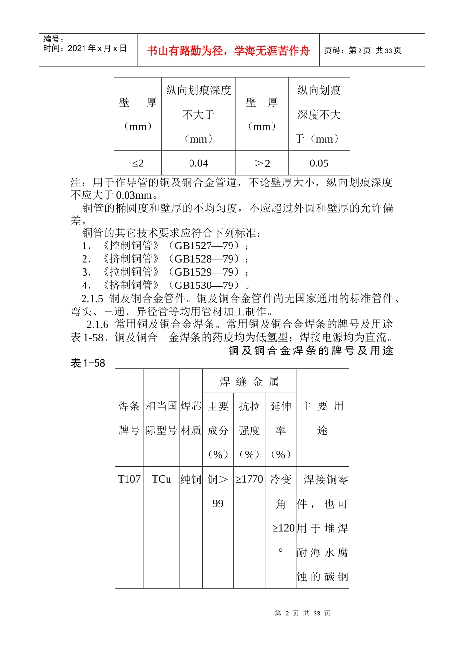 紫铜、黄铜管道安装施工工艺标准_第2页