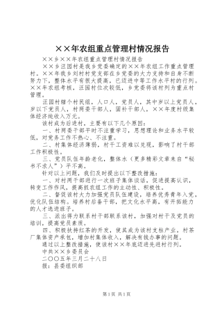 ××年农组重点管理村情况报告