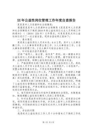 XX年公益性岗位管理工作年度自查报告