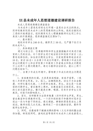 XX县未成年人思想道德建设调研报告