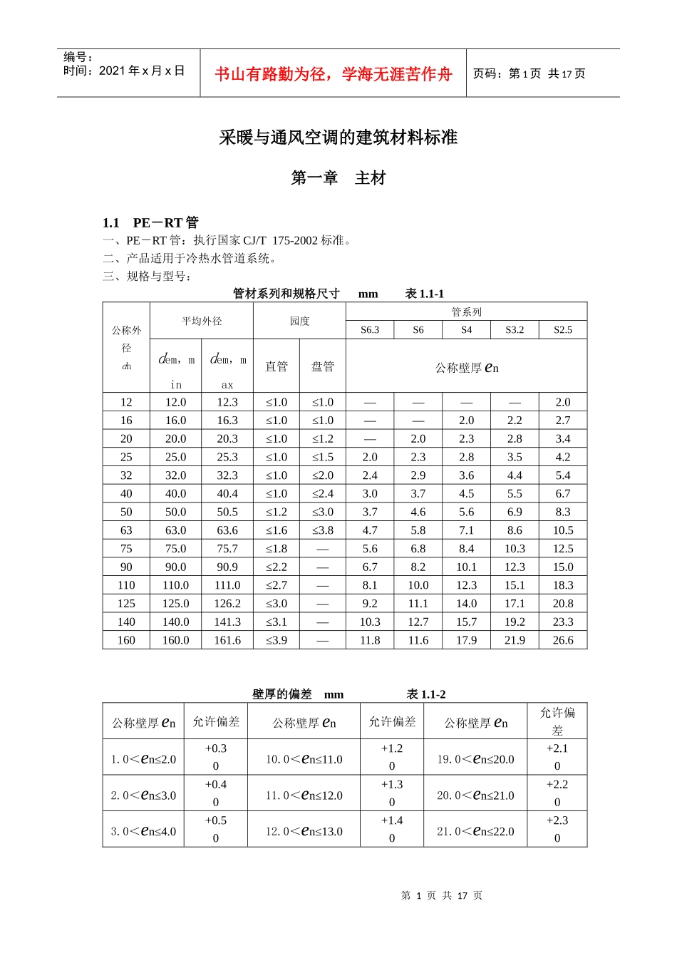 采暖与通风空调的建筑材料标准（安装工程）_第1页