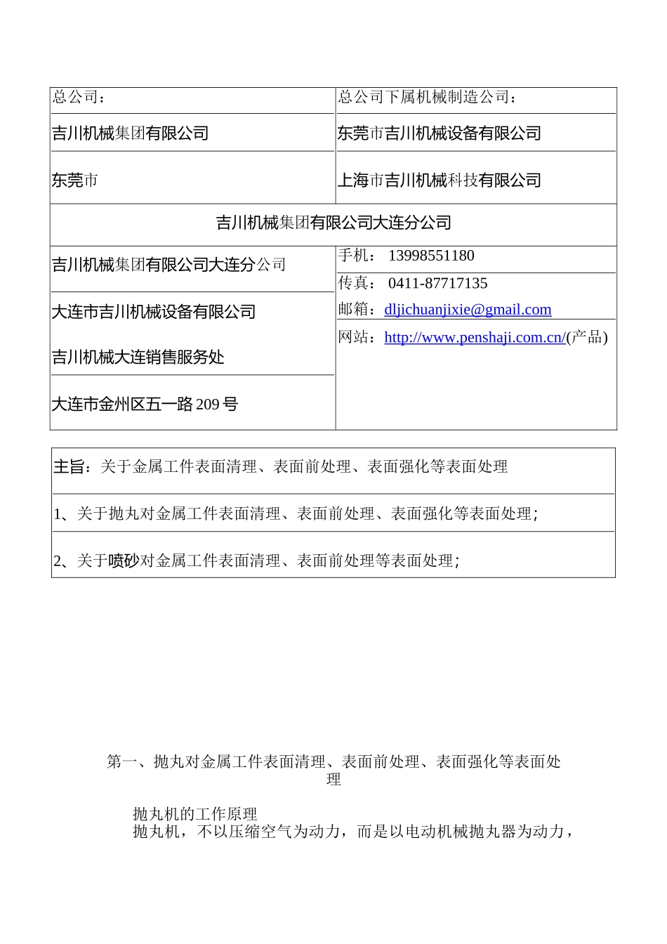 金属工件、非金属工件表面清理、表面前处理、表面强化等表面处理设备喷砂机喷丸机喷砂房喷丸房抛丸机_第1页