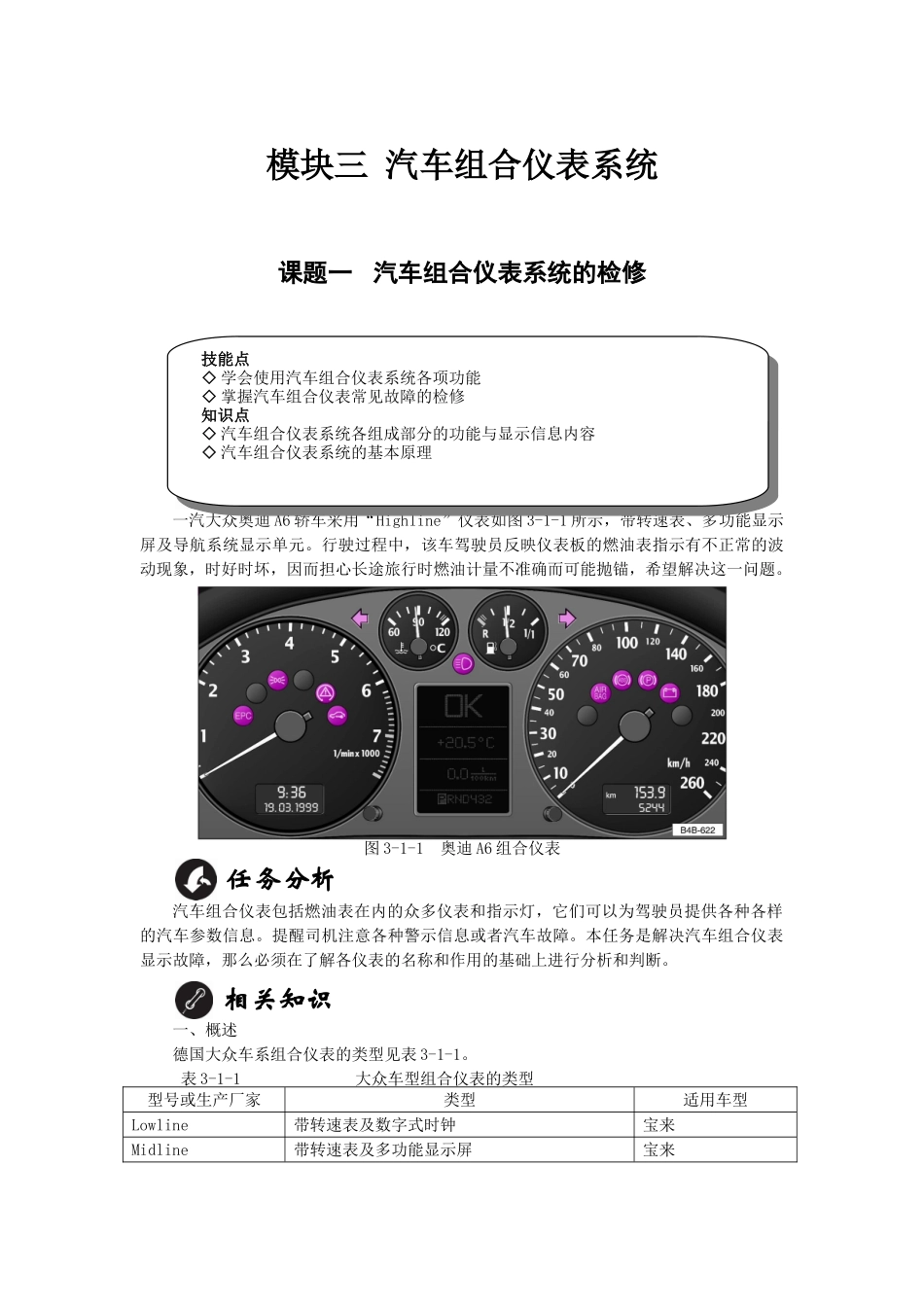 模块三  汽车组合仪表系统_第1页