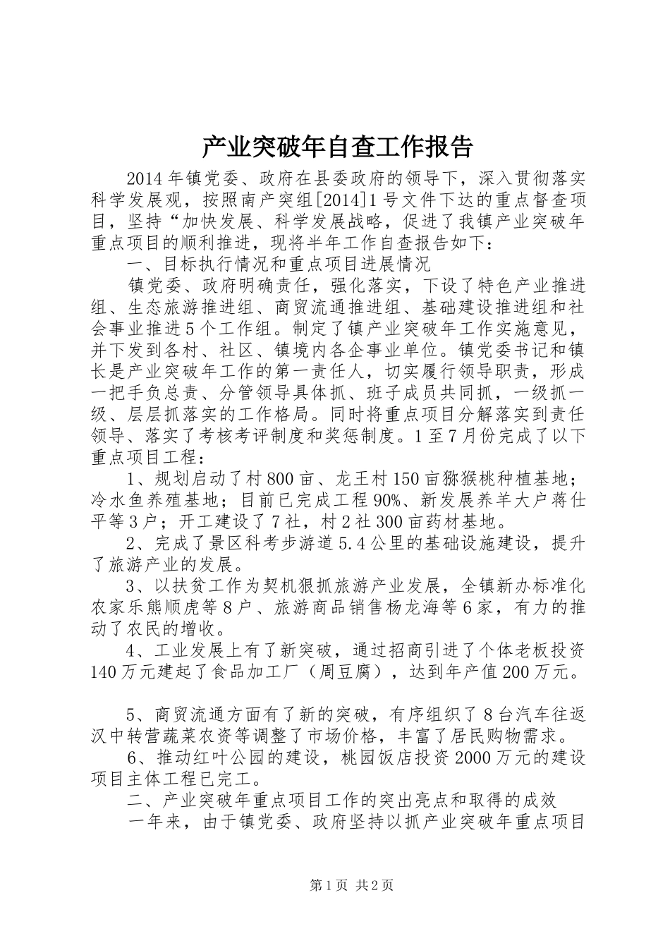 产业突破年自查工作报告_第1页