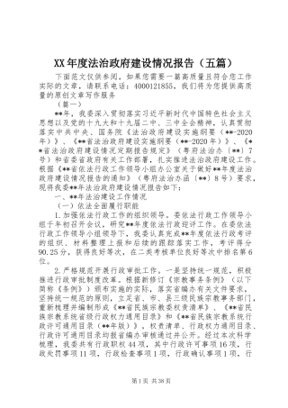 XX年度法治政府建设情况报告（五篇）
