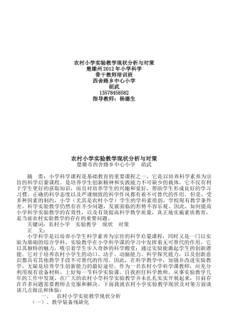农村小学实验教学现状分析与对策(胡武)