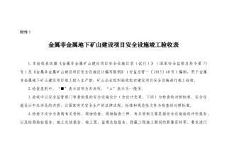 金属非金属地下矿山建设项目安全设施竣工验收表