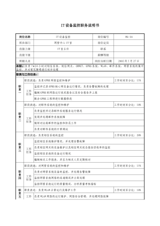 通信行业-网管中心IT室-IT设备监控岗位说明书
