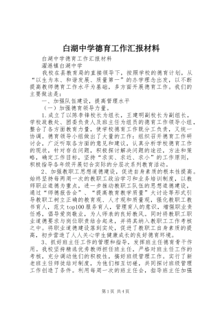 白湖中学德育工作汇报材料