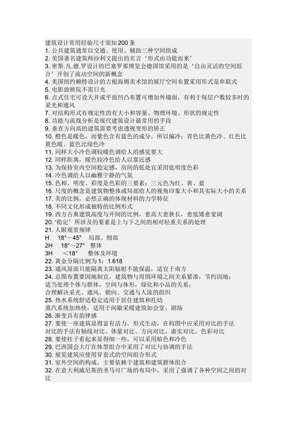 建筑设计常用经验尺寸须知200条_第1页