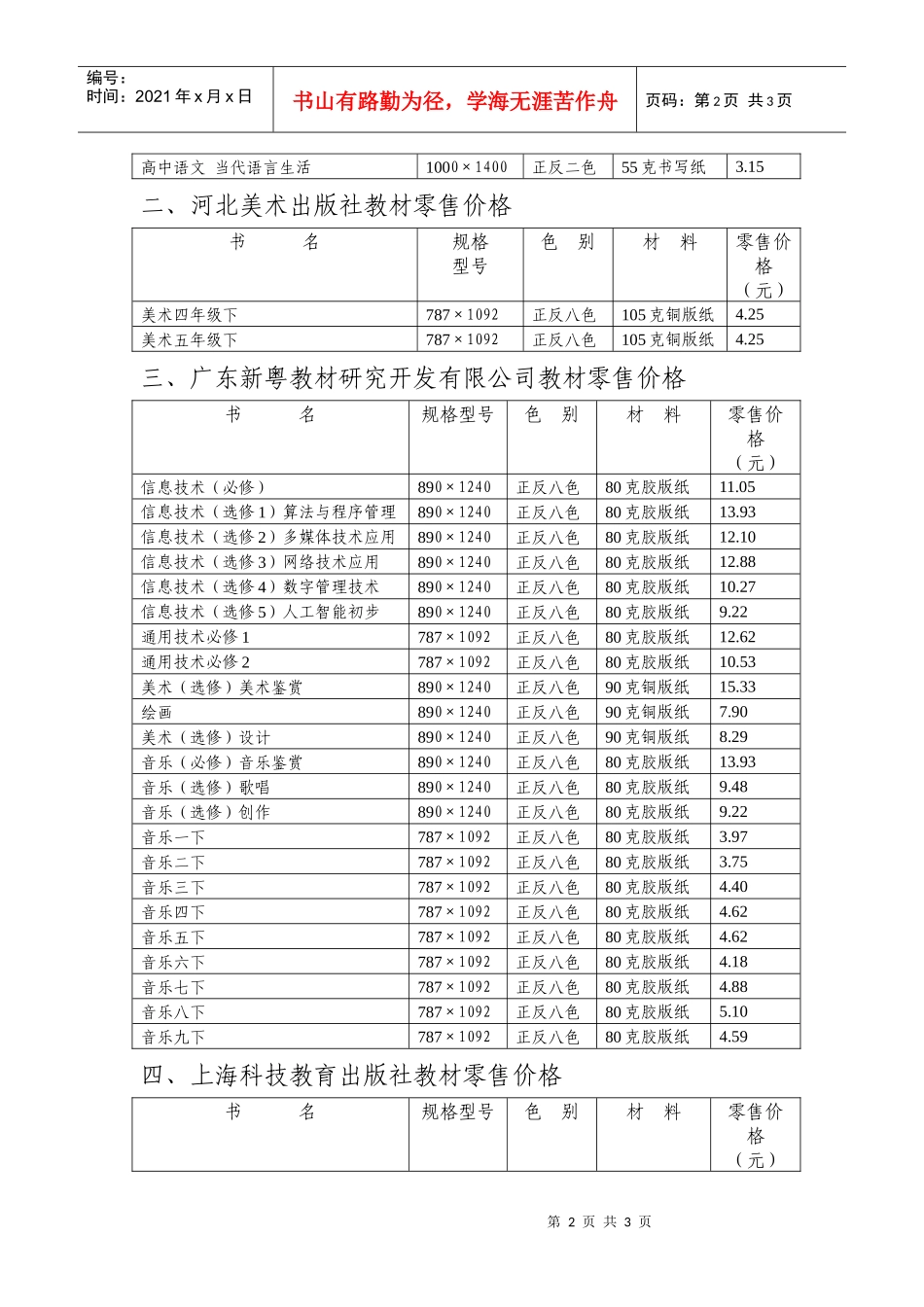 第二批部分省外出版XXXX年春季教材零售价格表doc-附_第2页