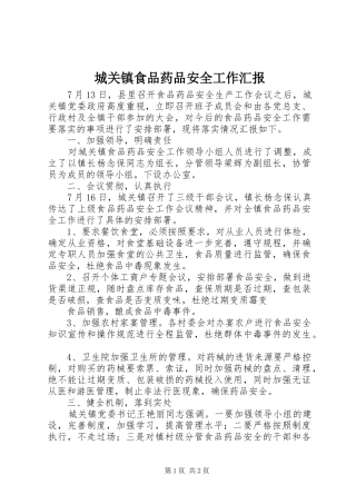 城关镇食品药品安全工作汇报