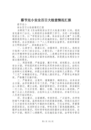 蔡节完小安全百日大检查情况汇报