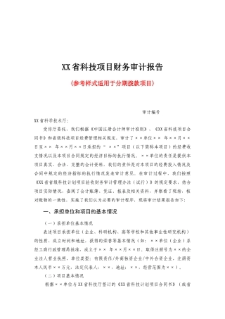 某省科技项目财务审计报告