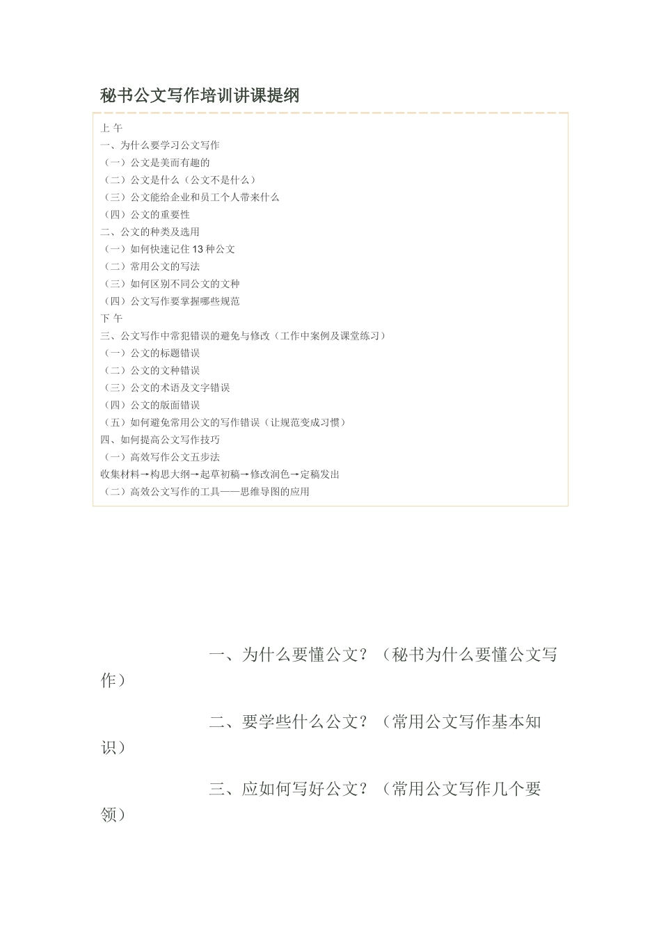秘书公文写作培训讲课提纲41040_第1页