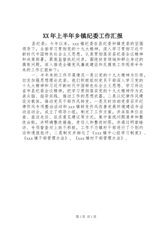 XX年上半年乡镇纪委工作汇报