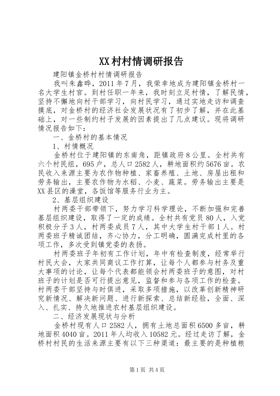 XX村村情调研报告_第1页