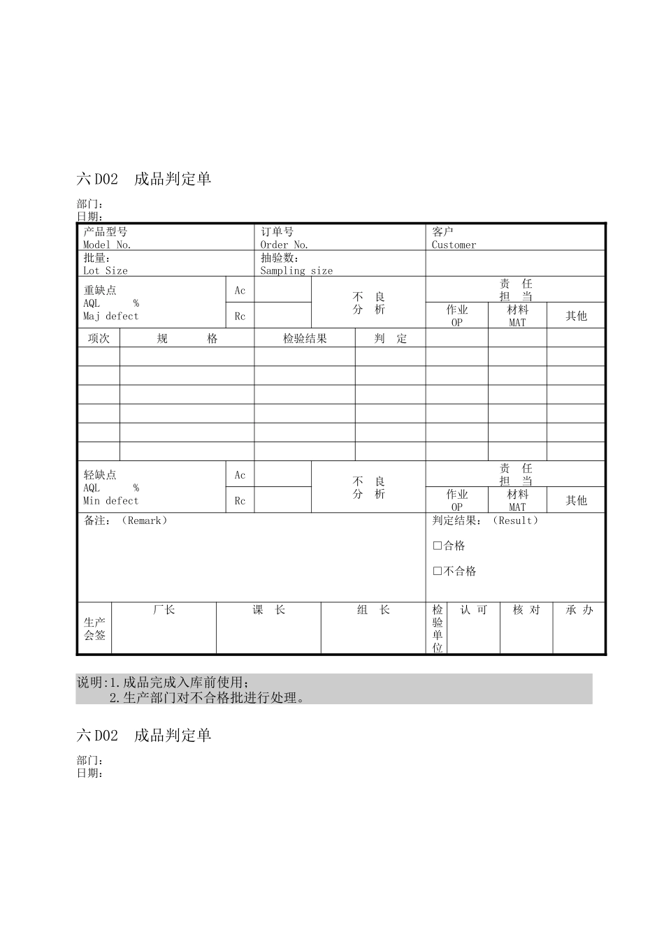 企业管理 品质管理表格4_第1页