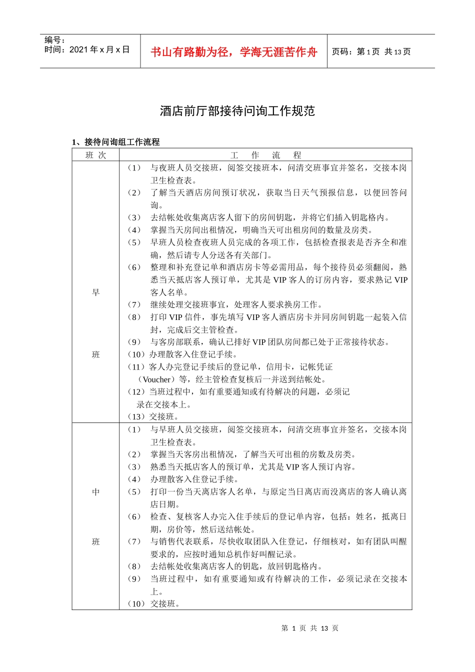 酒店前厅部接待问询工作规范（P）_第1页
