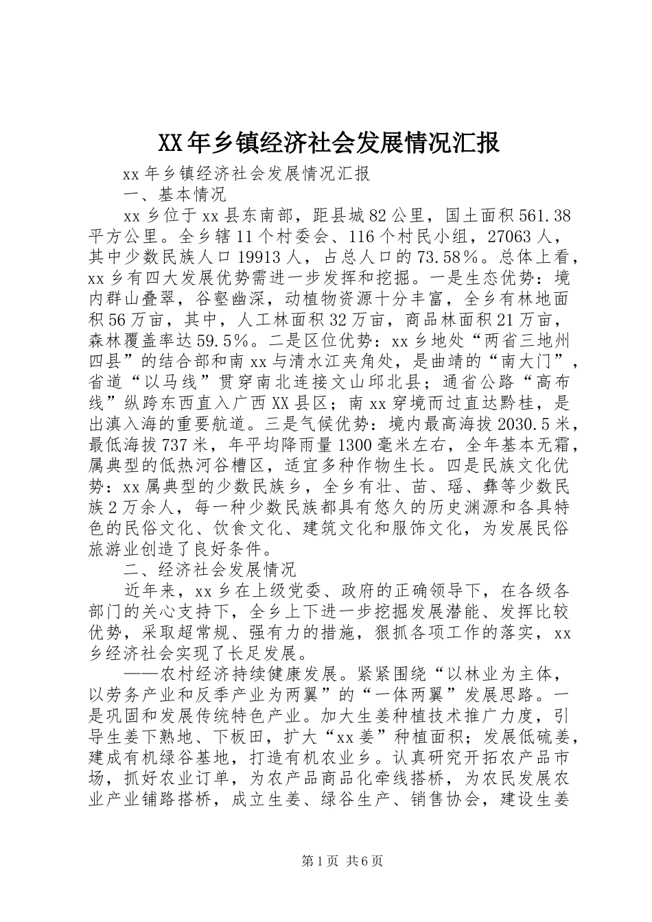 XX年乡镇经济社会发展情况汇报_第1页