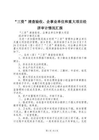“三资”清查验收、企事业单位和重大项目经济审计情况汇报