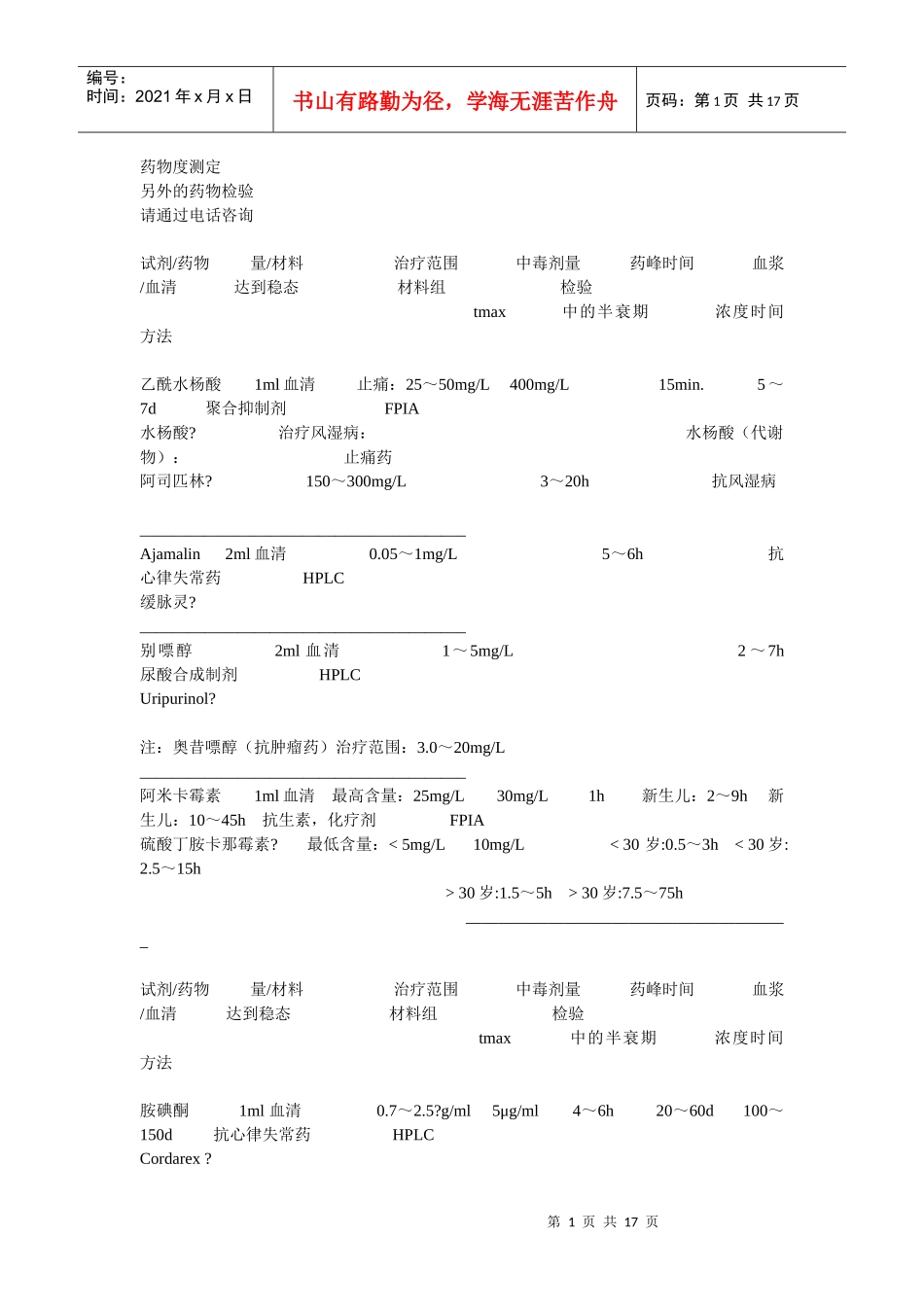 药物浓度测定doc-国立柏林医学检验技术(北京)有限公司_第1页