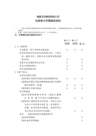 某公司内部审计所需提供资料