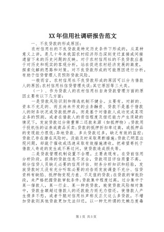 XX年信用社调研报告范文