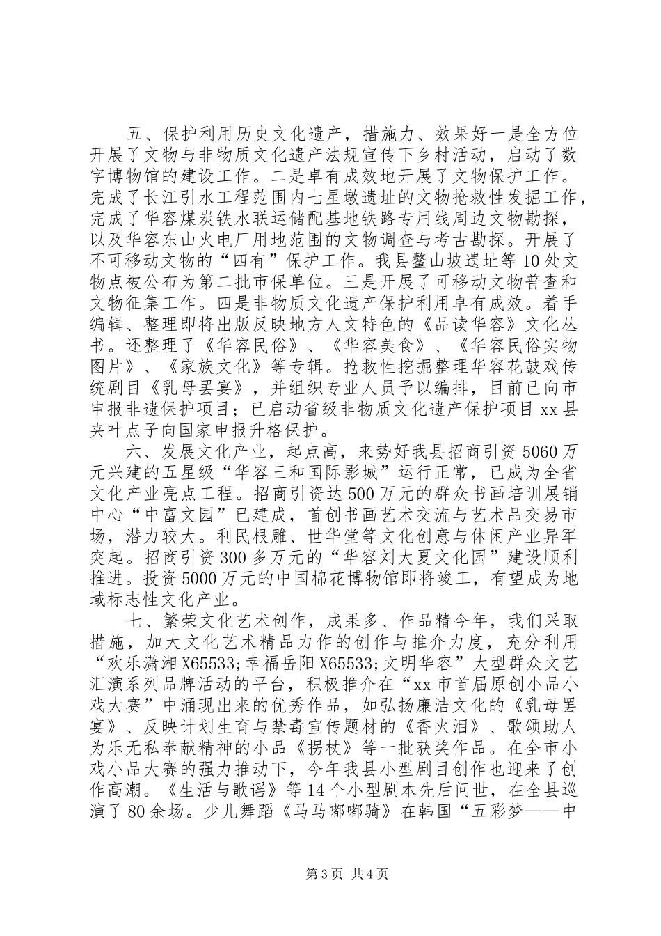 XX年文体广新局主要工作汇报_第3页