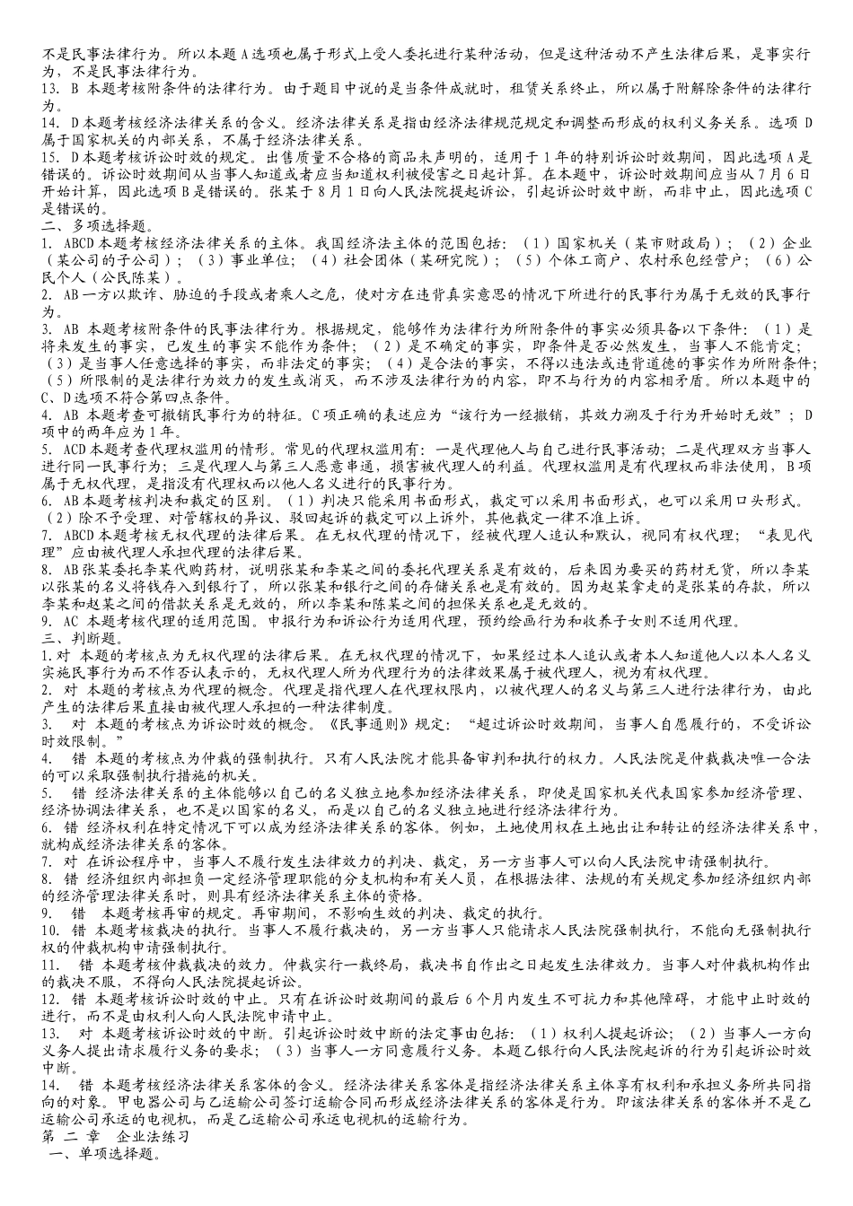 某某年中华会计网校经济法练习1-14章( 92)_第3页