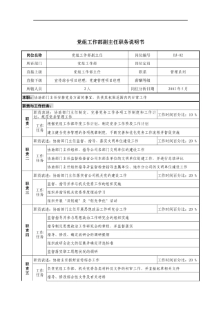 通信行业-党组工作部-副主任岗位说明书