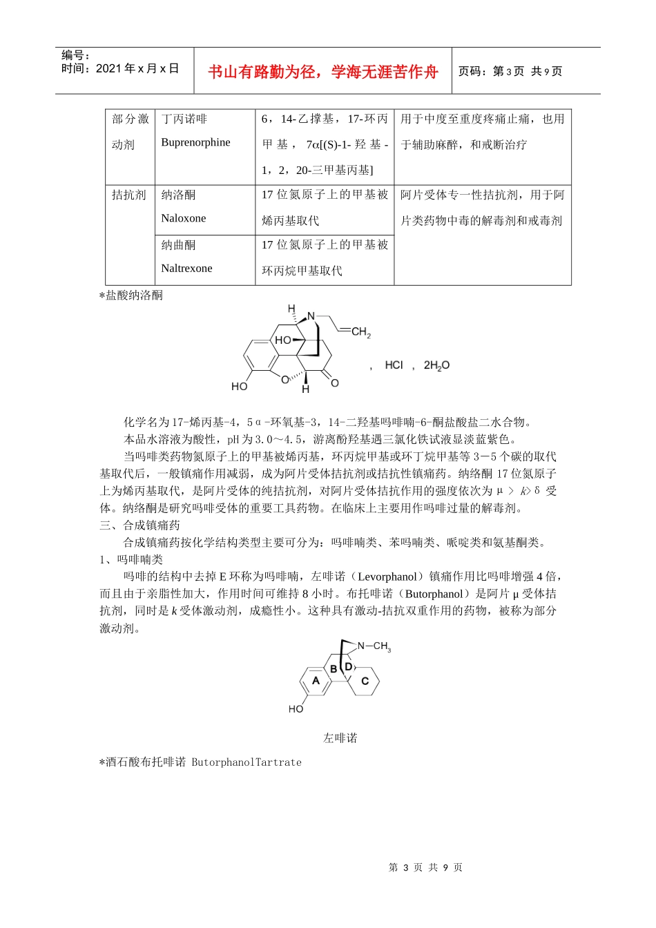 镇痛药疼痛是作用于身体的伤害刺激在脑内的反映，是机体的一种_第3页
