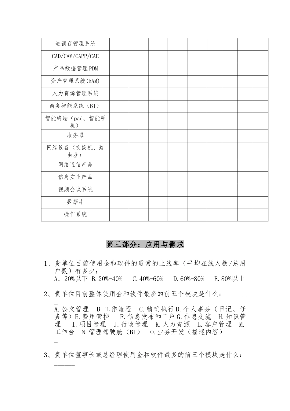 金和软件用户应用情况和信息化现状调研问卷v1.0_第3页