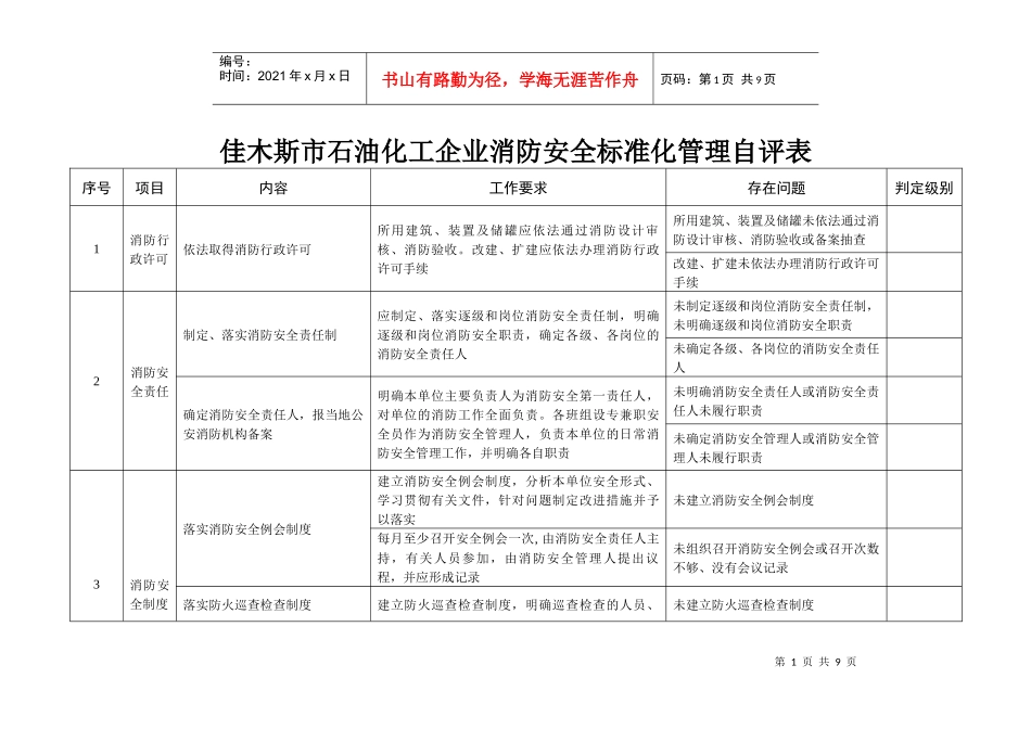 石油化工企业消防安全标准化管理自评表((1)1_第1页