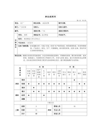 军工行业-办公室-总会计师岗位说明书