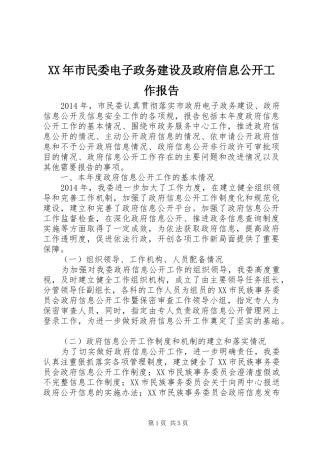 XX年市民委电子政务建设及政府信息公开工作报告