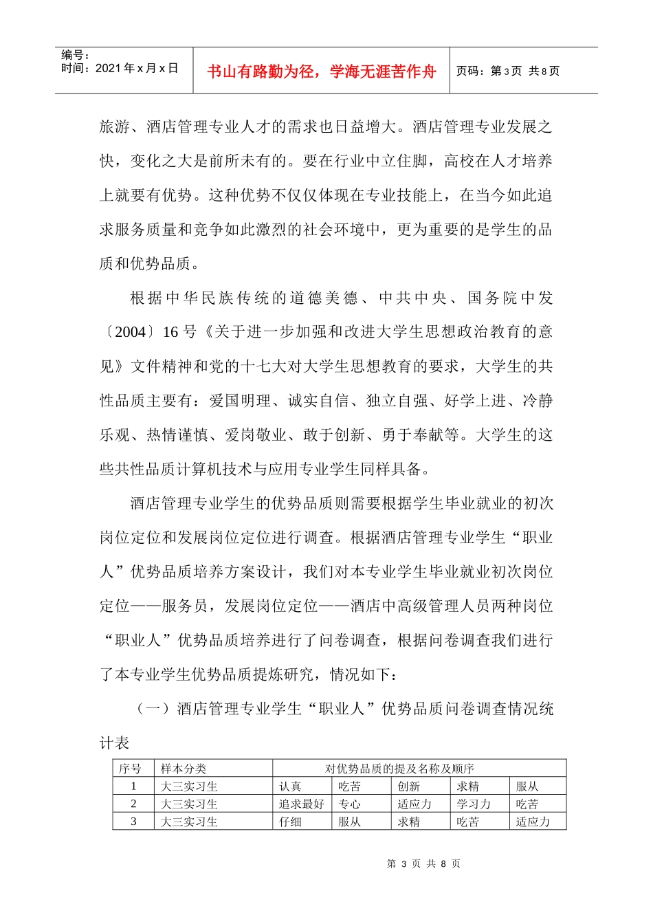 酒店管理专业优势品质培养方案_第3页